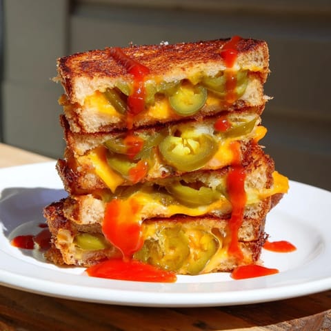 Savory Spicy Pickle Grilled Cheese Dippers, with melted cheddar and a kick, served with a dipping sauce.