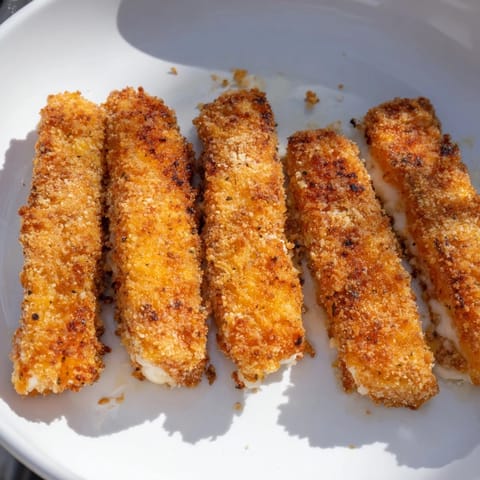Crispy breading surrounds melted mozzarella in these fun, air fryer mozzarella stick grilled cheese fingers, ready to dip.
