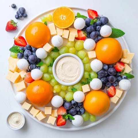 Vibrant Comet & Planet Grazing Tray with colorful fruits and cheeses, perfect for a party.