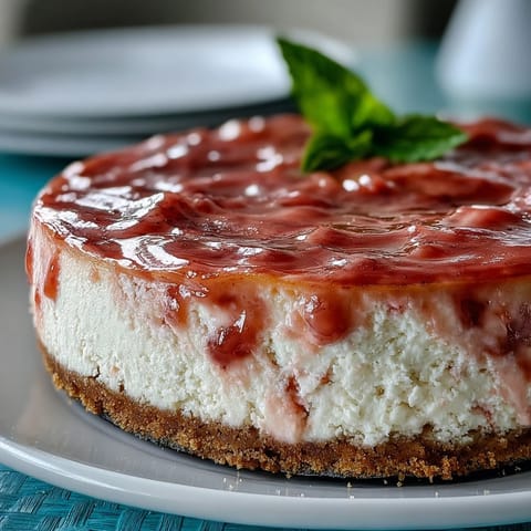 A slice of creamy Guava Cheesecake with a pink swirl, resting on a white plate near fresh guava fruit.