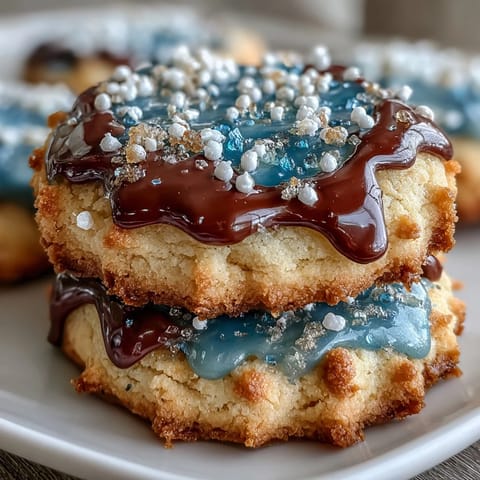 Pure Vanilla Cookie Run Kingdom sugar cookies decorated with royal icing in blue and gold for a themed dessert.