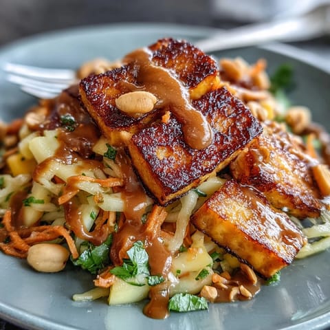 Fresh mango, crunchy vegetables, and sweet peanut sauce create this delightful Thai salad.