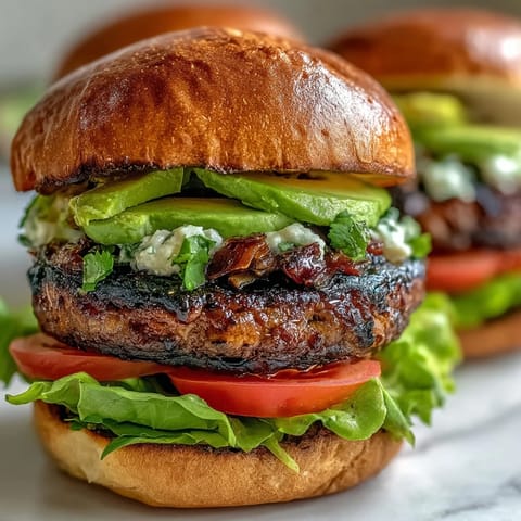 Juicy grilled portobello mushroom burgers with avocado, perfect for a summer cookout.