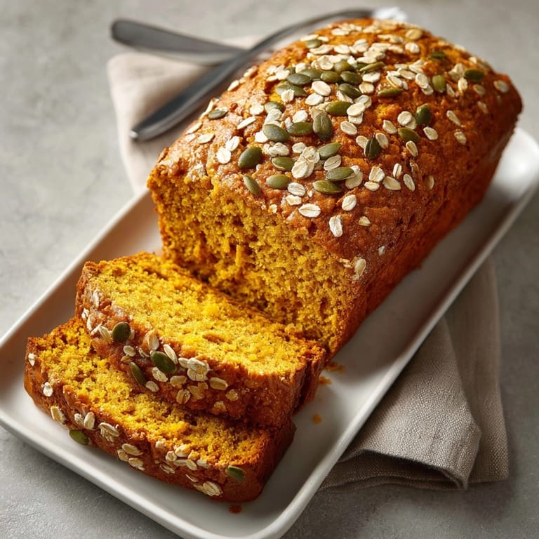 Fluffy, golden-crusted No-Knead Maple Pumpkin Bread, ideal for a comforting fall treat.