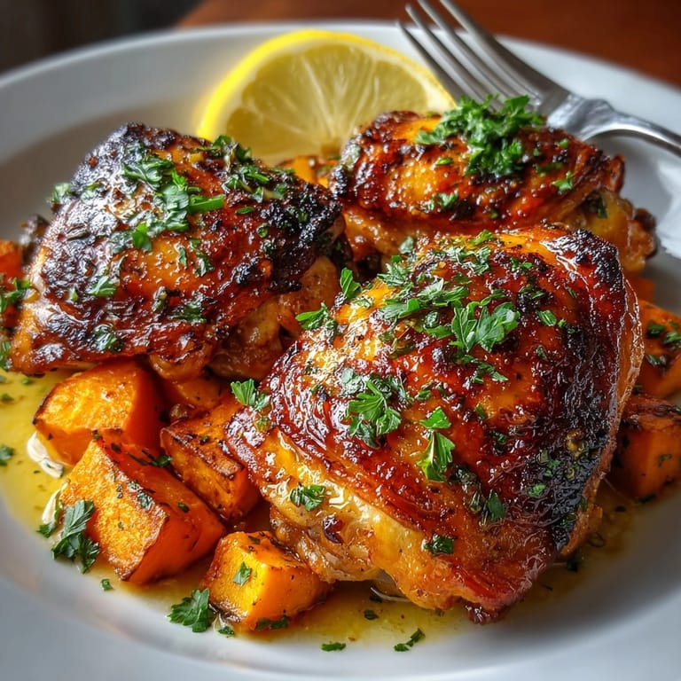 The rich, caramelized glaze of the One-Pot Honey Garlic Chicken covers juicy chicken and roasted veggies.