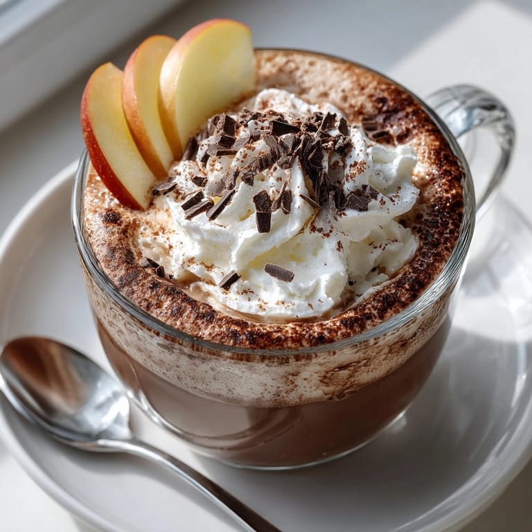 Cozy image of a Rebel Float Apple Cider Hot Chocolate recipe, garnished with apple slices, perfect for fall.
