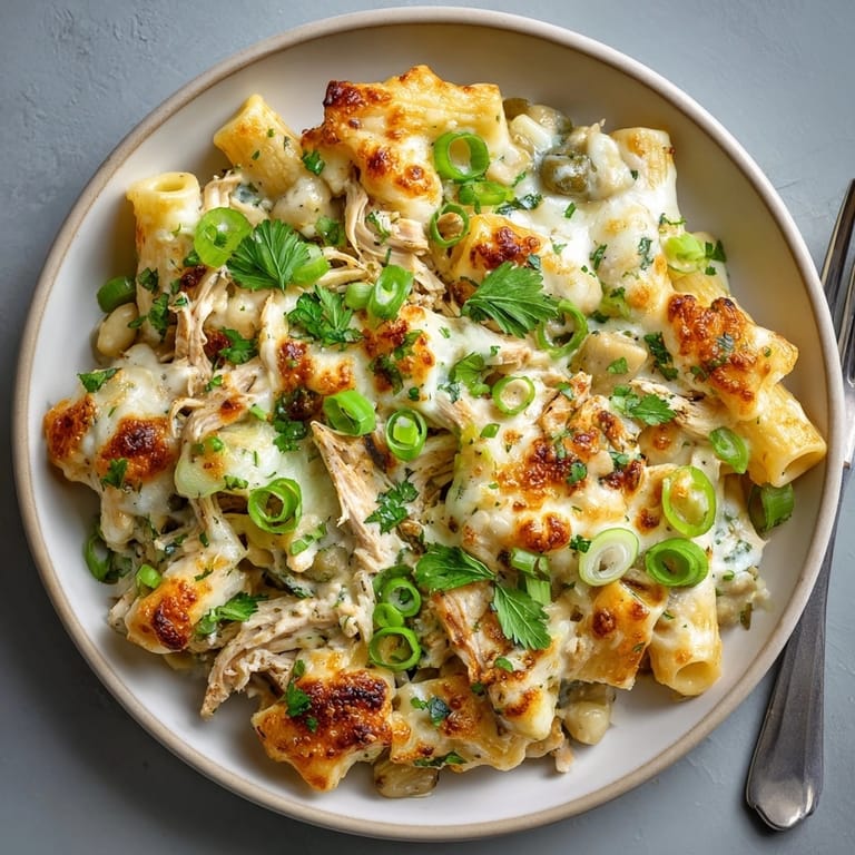 This hearty baked ziti uses a family favorite: white chicken chili layered with pasta.