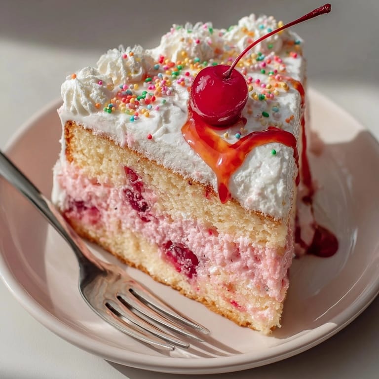 This homemade Rebel Float-Inspired Cherry Soda Cake boasts moist layers and delightful soda flavor, ready to enjoy.