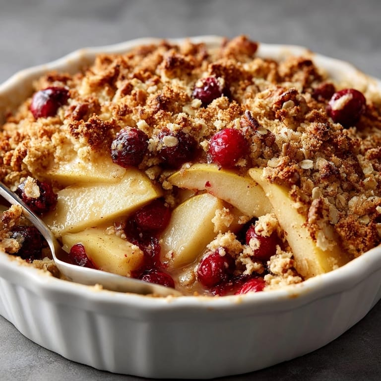 Warm, autumn-inspired Spiced Cranberry Apple Crisp: Apples meet cranberries in a perfect dessert.