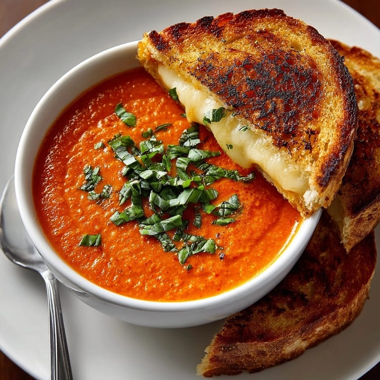 Steaming tomato soup shooters with crispy grilled cheese sticks, perfect for a cozy gathering appetizer.
