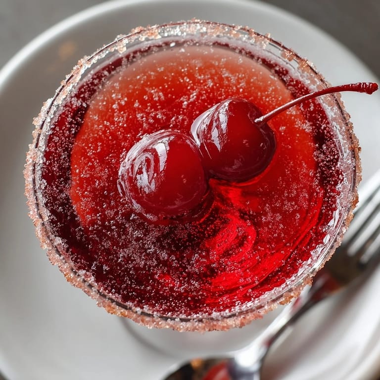 Festive Vampire Kiss Martini cocktail dressed with grenadine rim, perfect for Halloween parties.