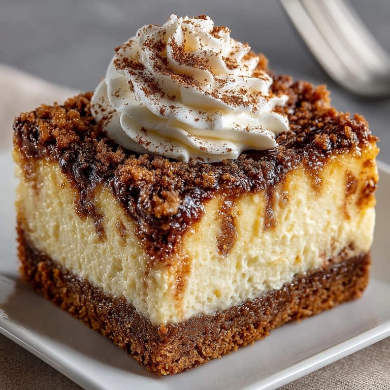 Homemade Gingerbread Cheesecake Bars: Gingersnap crust supporting a rich, spiced cheesecake filling ready to slice.