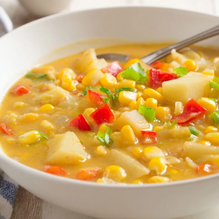 Homemade Cajun Sweet Corn Potato Chowder served in a rustic bowl, garnished with green onions.