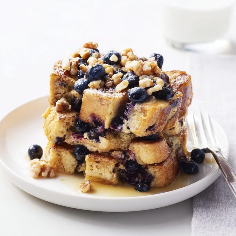 Imagine warm, custardy Protein Blueberry French Toast Bake studded with juicy berries.