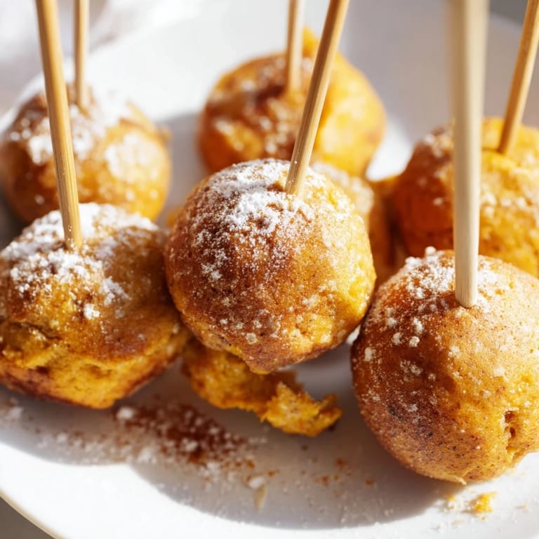 Golden pancake pops on sticks, served with maple syrup for a tasty treat.