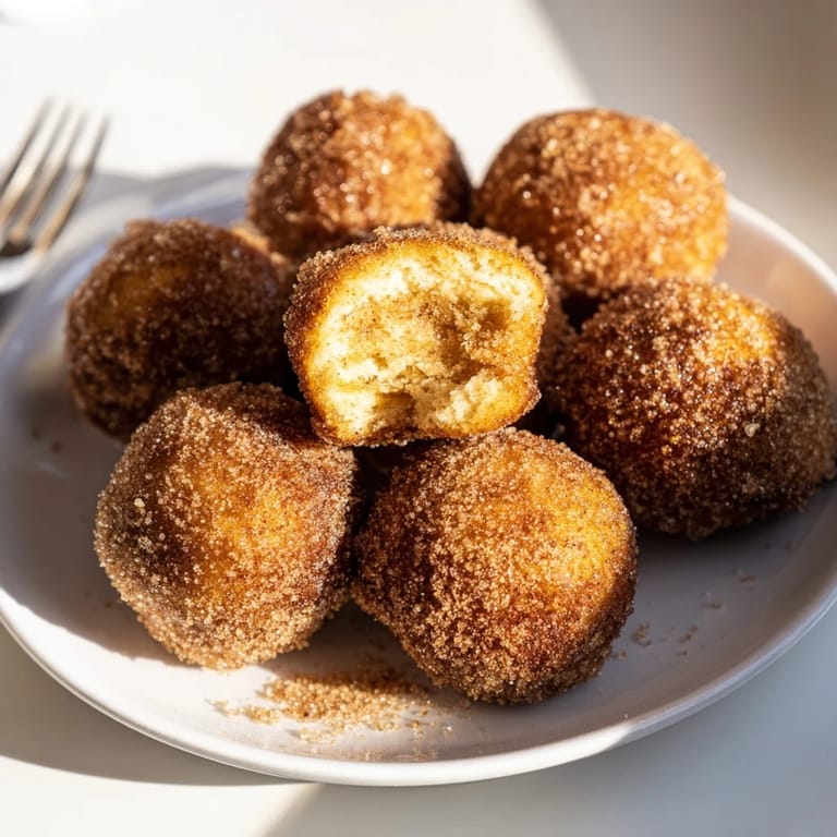 Golden-brown Sweet Tea Cinnamon Sugar Monster Cake Muffin Balls rolled in cinnamon sugar bliss.