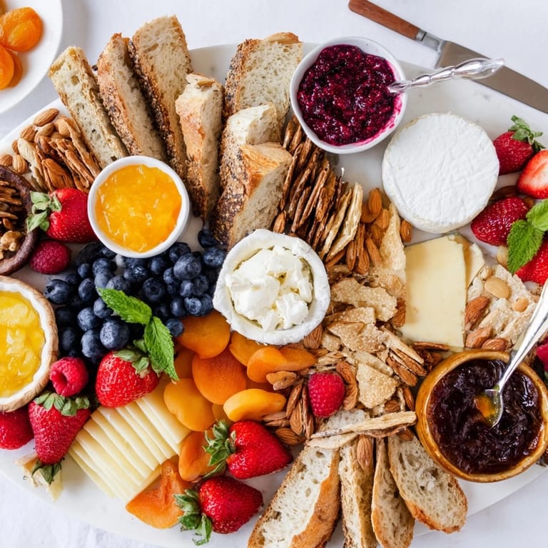 Beautifully arranged jam-infused brunch board, perfect for festive gatherings or brunches.