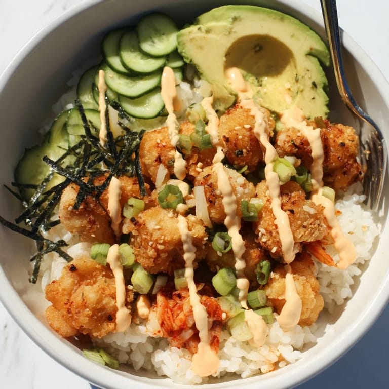 Savor the flavors of a Crispy Salmon Rice Bowl bursting with textures and spices.