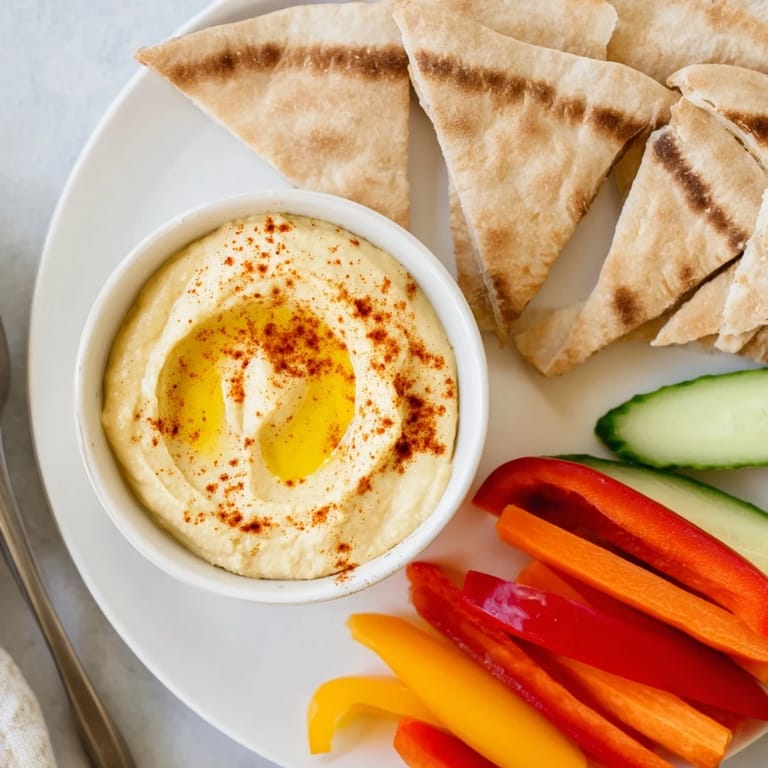 A close-up of a bountiful platter: DIY Hummus, fresh pita, and carrot sticks, ready to enjoy.
