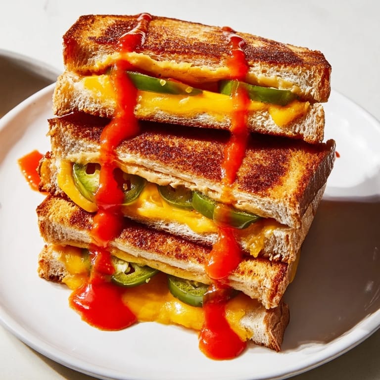 Close-up of crispy, golden Spicy Pickle Grilled Cheese Dippers, highlighting the delicious pickle and cheese filling.