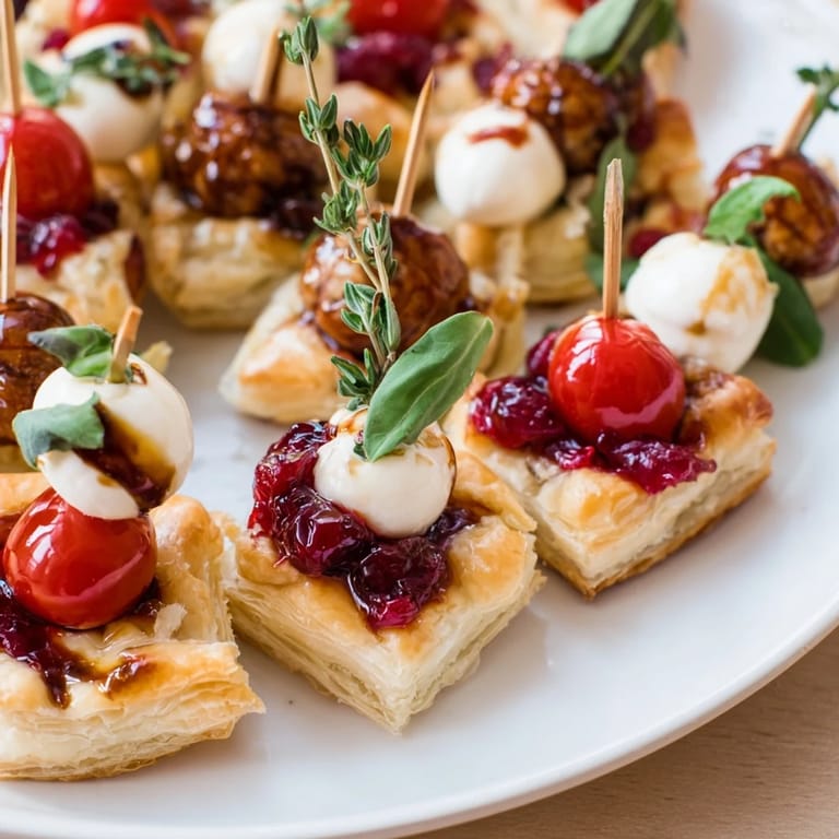 The Joy to the World Festive Appetizer Trio showcases a close-up of colorful, delicious holiday appetizers.