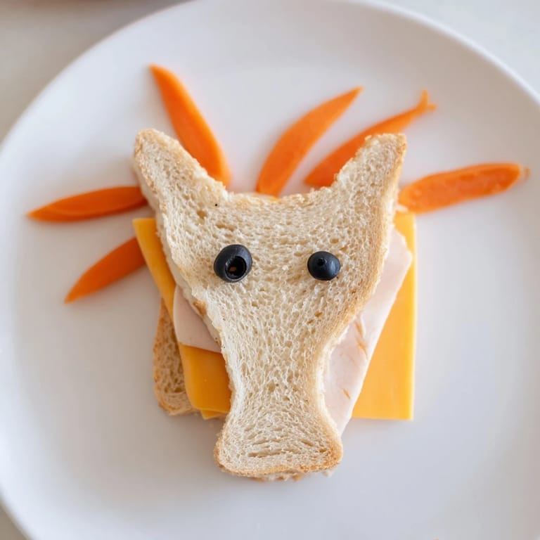 Vibrant horse head sandwiches, creatively cut for kids, with olives and carrot decor for these adorable cutouts.