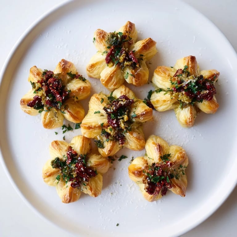 Close-up of a festive Olive and Sundried Tomato Star Garland, perfect for holiday gatherings and sharing.