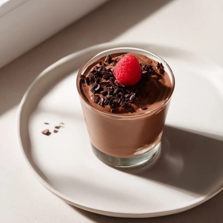 Individual chocolate mousse dessert cups, chilled perfectly, look enticing with optional chocolate shavings.