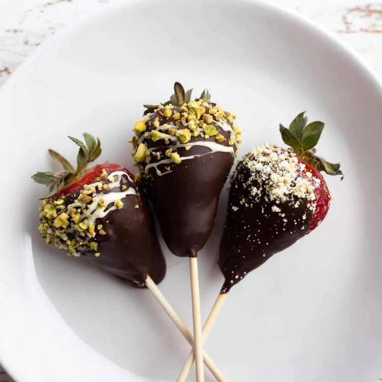 Close-up of elegant chocolate-dipped strawberry skewers: a visually tempting, delicious dessert option.