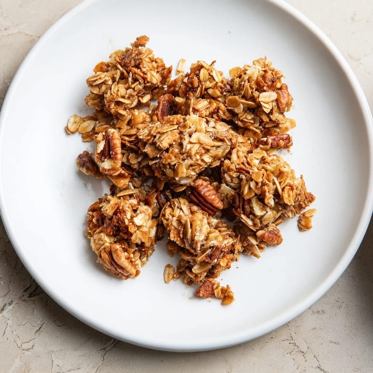 Enjoy the sweet, crunchy texture of these homemade Honey Nut Granola Clusters served with cold milk.