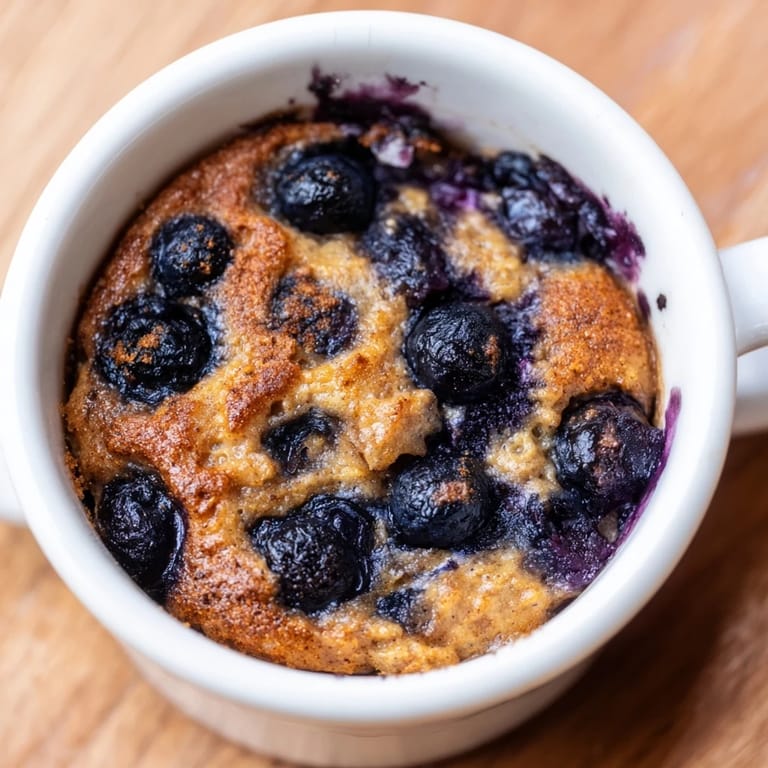 Close-up of baked Blueberry Oats, showcasing the juicy blueberries and perfectly cooked, cake-like texture.