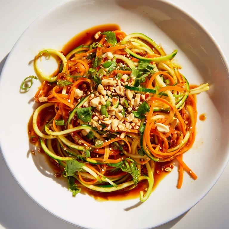 Close-up of a Spicy Cucumber Noodle Bowl, showcasing the fresh, crunchy noodles and flavorful sauce.
