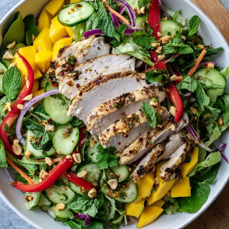 Tender chicken and juicy mango shine in this delicious Thai Mango Chicken Salad recipe, bursting with flavor.