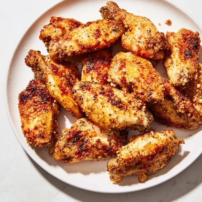 Oven-baked Parmesan chicken wings, perfectly seasoned with herbs, ideal for a game day snack.