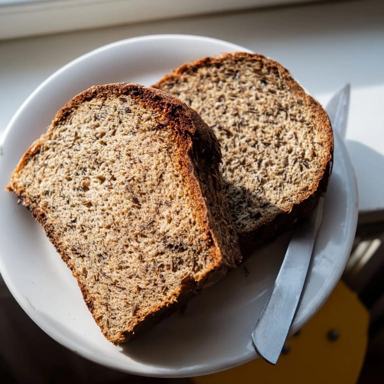 A hearty loaf of homemade Latvian Rupjmaize, boasting a dark, flavorful crust and inviting aroma.