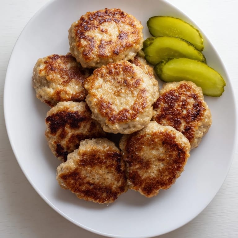 A close-up of tender Danish frikadeller, ready to eat alongside rye bread and traditional sides.