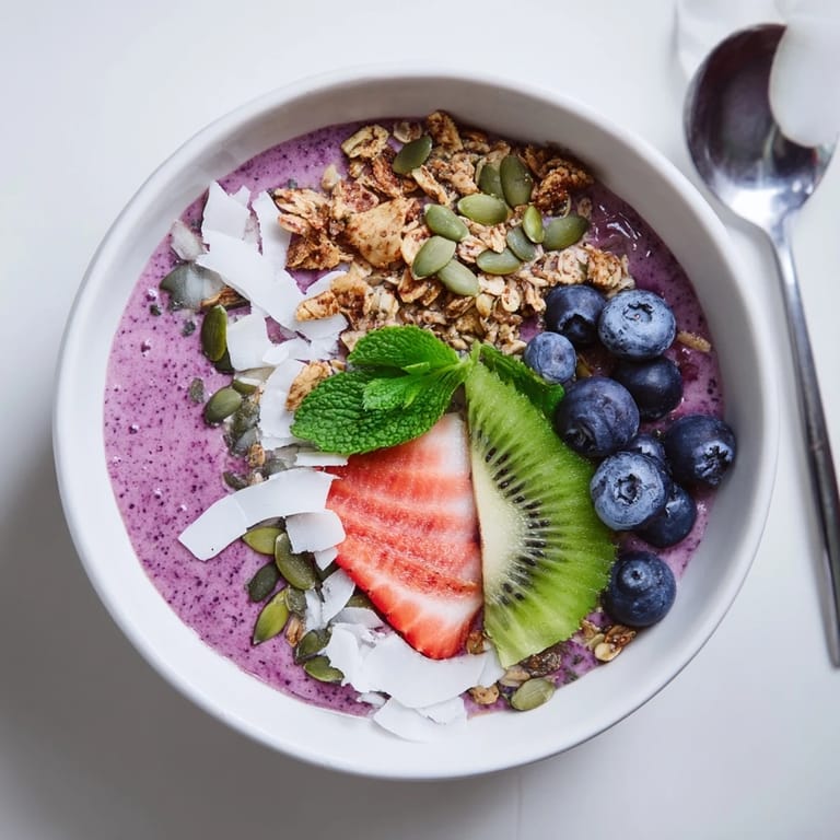 Vegan and gluten-free Beet and Berry Smoothie Bowl with colorful toppings like pumpkin seeds, coconut flakes, and fresh berries.