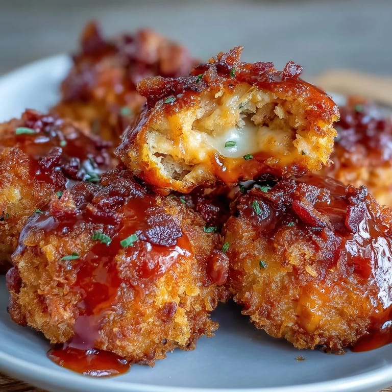 Crunchy panko-coated appetizer bombs featuring spicy buffalo chicken, smoky bacon, and gooey melted mozzarella, perfect for game day.
