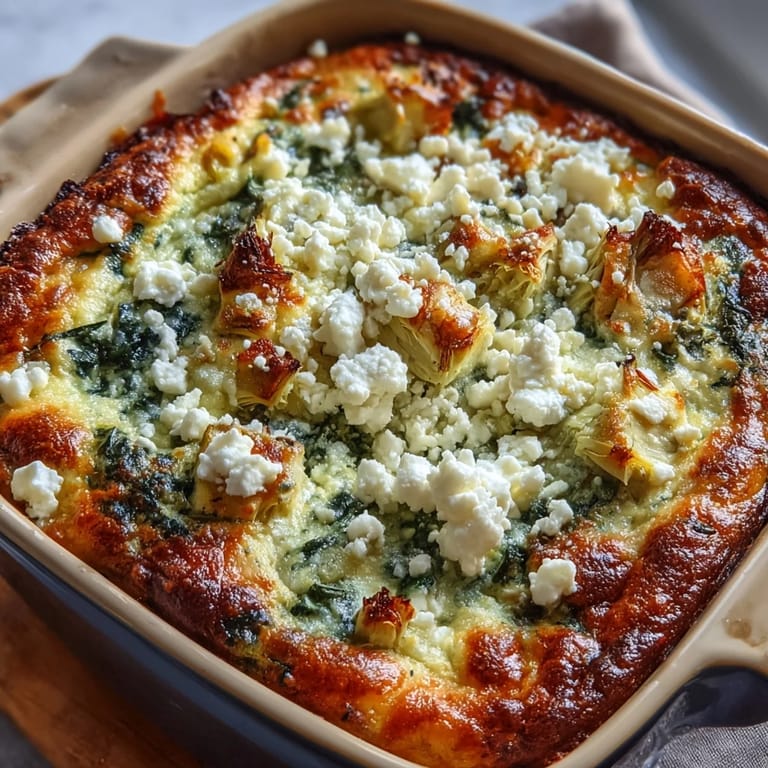 A serving of High Protein Spinach Artichoke Bake on a white plate, garnished with fresh herbs for a family dinner.