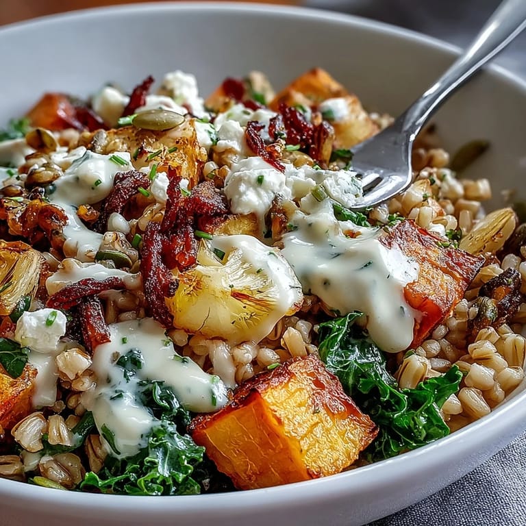 Colorful Hearty Winter Grain Bowl featuring fluffy quinoa, roasted root vegetables, and sautéed greens, garnished with fresh parsley.