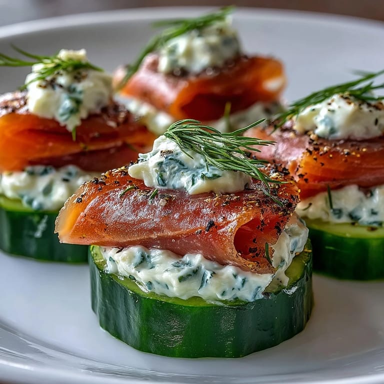 Elegant smoked salmon cucumber bites with creamy dill cheese, fresh herbs, and lemon zest—perfect for parties or brunch entertaining.