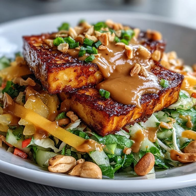 This refreshing Thai Mango Salad, topped with pan-fried tofu, bursts with flavor.