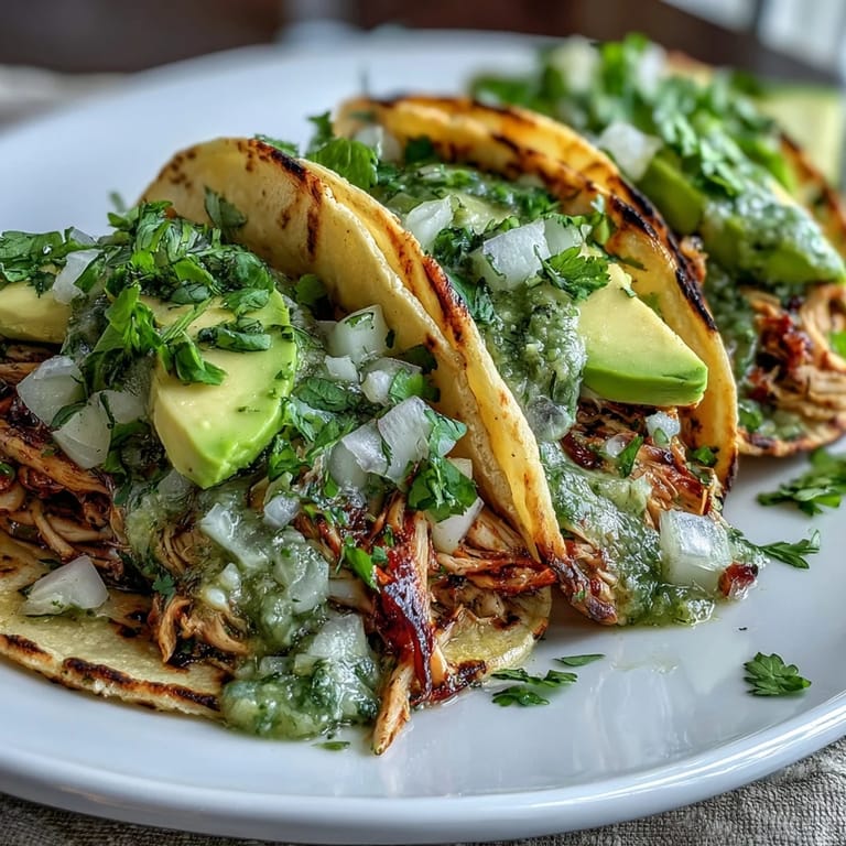 Deconstructed slow cooker salsa verde chicken tacos with fresh toppings and lime.