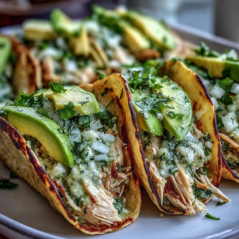 A vibrant plate of slow cooker salsa verde chicken tacos, ready to enjoy.