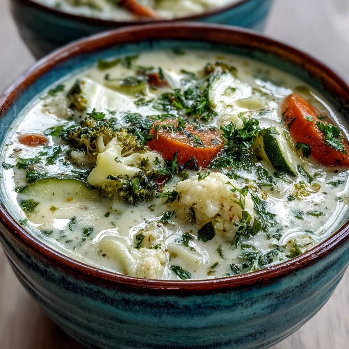 Creamy Vegetable Soup with fresh parsley garnish, ready for a cozy meal.