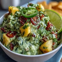Creamy guacamole with ripe avocado, sweet mango, and a spicy jalapeño kick—ideal for Cinco de Mayo parties.