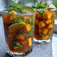 A vibrant pitcher of mango peach sangria with fresh citrus slices and mint, perfect for summer picnics and family gatherings.