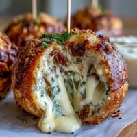 Golden Derby Party Olive Cheese Balls on skewers, a savory appetizer.